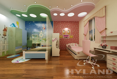 Phòng trẻ nhỏ sử dụng màu sắc riêng cho từng thành viên. Màu hồng dành cho con gái, còn màu xanh trang trí cho khu vực phòng con trai.
