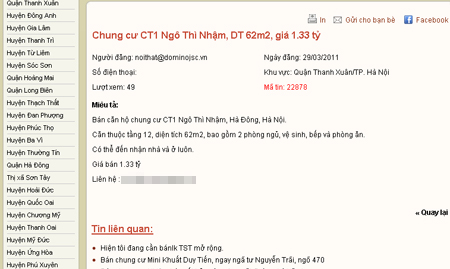 Tin rao bán nhà giá rẻ xuất hiện nhiều trên mạng. (Ảnh chụp màn hình)