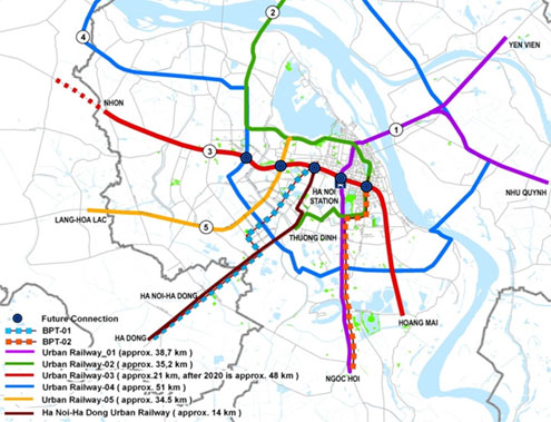 Quy hoạch các tuyến đường sắt đô thị ở Hà Nội.