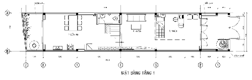 Mặt bằng tầng 1 nhà 4 tầng trên đất 21x4m