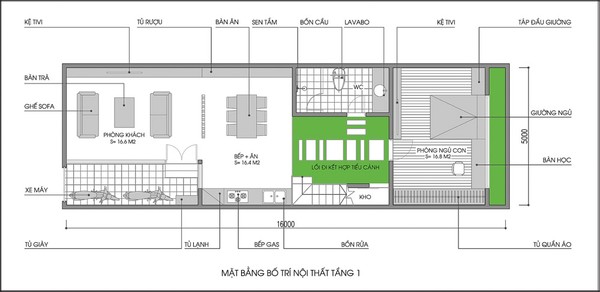 Mặt bằng tầng 1 theo tư vấn từ KTS.