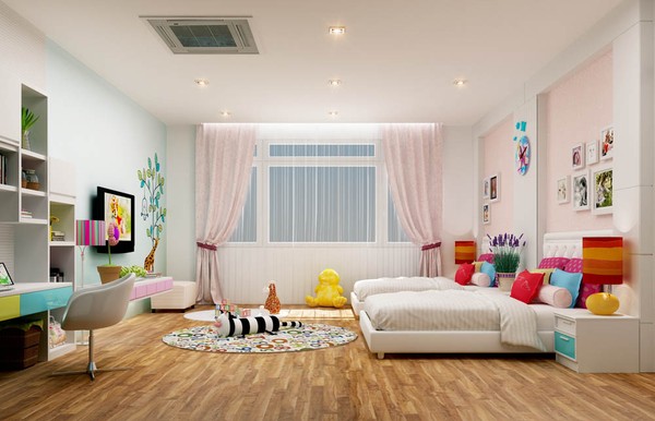 Không gian phòng ngủ của con gái được sử dụng những gam màu tươi sáng.