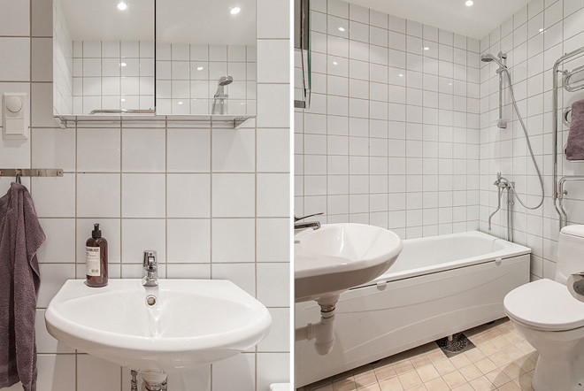 Phòng tắm, WC được ốp gạch trắng với đủ các chức năng cần thiết.