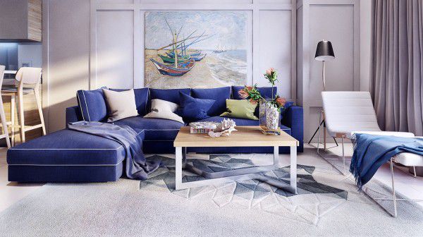 Tông màu xanh berin tạo nên sự sang trọng, hiện đại cho phòng khách. 
