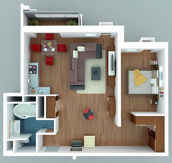 Đây là mẫu căn hộ một phòng tuyệt vời dành cho những người độc thân