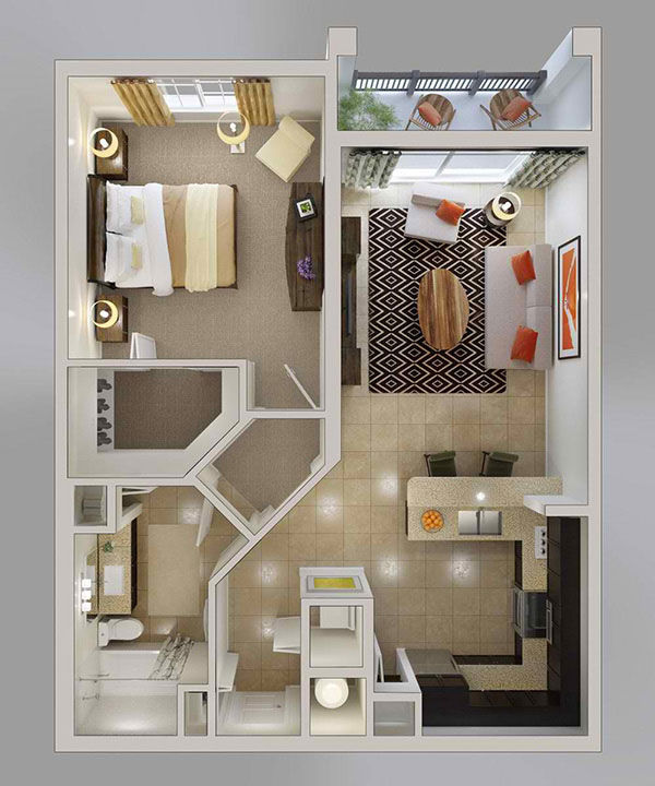 Không gian bếp hình chữ U tuyệt đẹp với quầy bar ăn sáng, rất nhiều tủ, thiết bị hiện đại, và bàn đá granit.