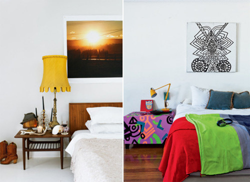 Hai căn phòng ngủ đơn giản bỗng trở nên sinh động nhờ các màu sắc mạnh.