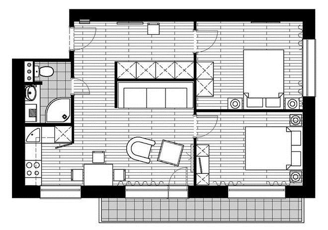Bản thiết kế nội thất cho căn hộ 56m2 của NTK Varvara Zeleneckaja.