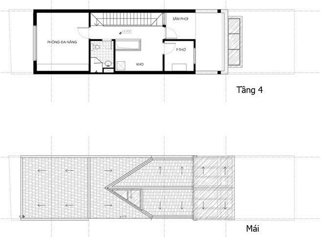 Thiết kế tầng 4 và mái.