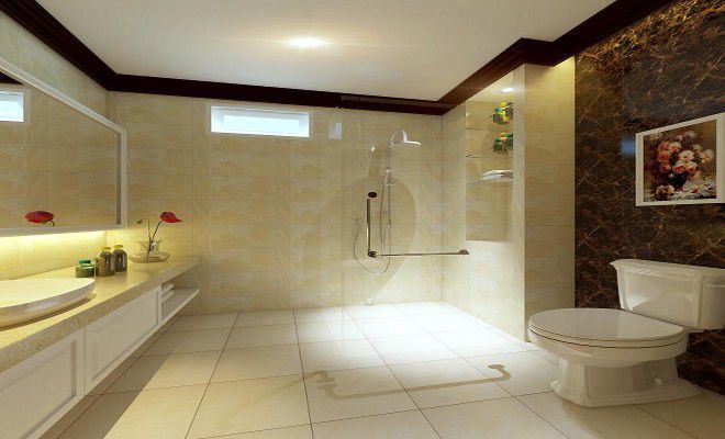 Phòng tắm đứng, bồn cầu liên hoàn, hệ tủ kệ tạo sự thuận tiện trong sinh hoạt. 