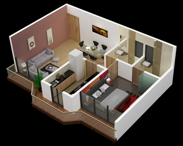 Cách sắp xếp gian bếp ở giữa phòng ngủ và phòng khách