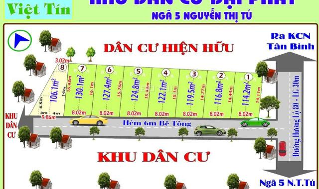 Bán đất tại ngã 5 Nguyễn Thị Tú, giáp Bình Tân, Hồ Chí Minh diện tích 114m2, giá 820 triệu