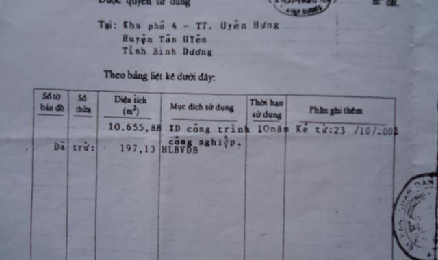 Bán đất 10.655m2, (SKC) KP. 4, TT Uyên Hưng, Tân Uyên, Bình Dương