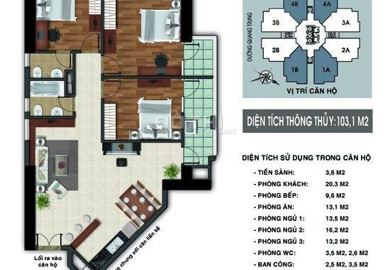 CC Unimax 210 Quang Trung - Hà Đông, căn góc Đông Nam, DT 103.3m2, 3 phòng ngủ, giá 17tr/m2