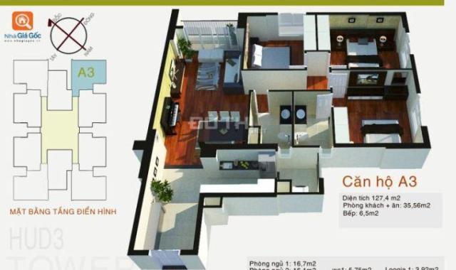 Bán gấp căn hộ chung cư HUD3 Tower 121 - 123 Tô Hiệu, Hà Đông 120m2. Tell: 0942 645 234