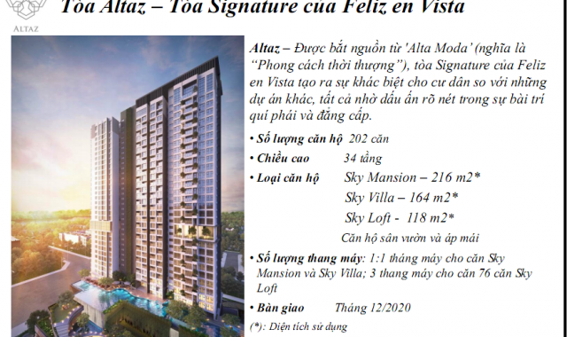 Feliz En Vista - mở bán toà Altaz - Căn hộ Duplex 3PN, Sky Villa, sky Mansion. PKD 0906626505