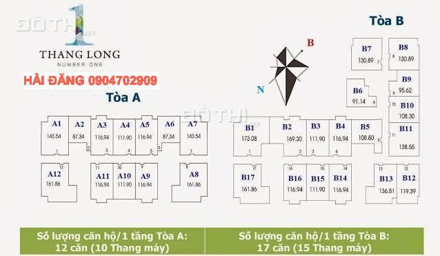 Bán CHCC Thăng Long Number One: 138m2 - Tòa B (mới 100% - Siêu rẻ 33,5 tr/m2)
