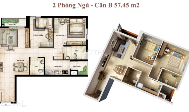 Sở hữu căn hộ tiện nghi, cao cấp tại Bình Tân với giá cực hấp dẫn, diện tích 57m2, 2PN, 2 WC