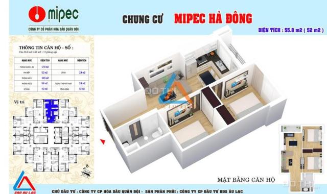 Mở bán căn hộ chung cư Mipec Hà Đông, Hà Nội diên tích 55m2 giá chỉ 14.5tr/m2