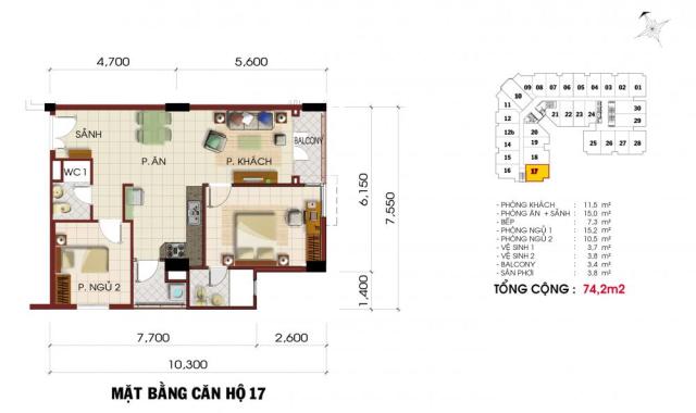 Bán căn hộ 74m2, 2PN, 2WC, tại Khang Gia Gò Vấp, giá 1,2 tỷ