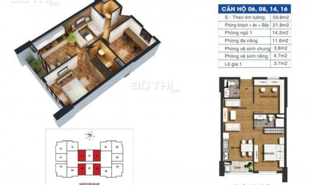 Bán cắt lỗ căn hộ 1616 tại cc Dream Home Định Công, DT 59.5m2 giá bán 23 tr/m2. LH 0966377635