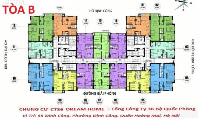 Bán cắt lỗ căn hộ 1616 tại cc Dream Home Định Công, DT 59.5m2 giá bán 23 tr/m2. LH 0966377635