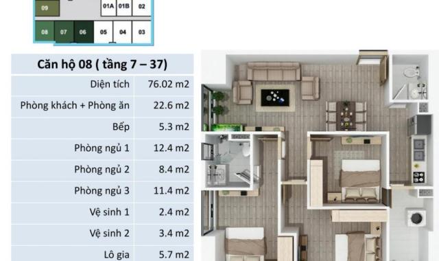 Chủ nhà căn 1508 CC FLC Star Tower, Quang Trung, DT 76.2m2 bán gấp giá 19tr/m2. LH: 0936338736