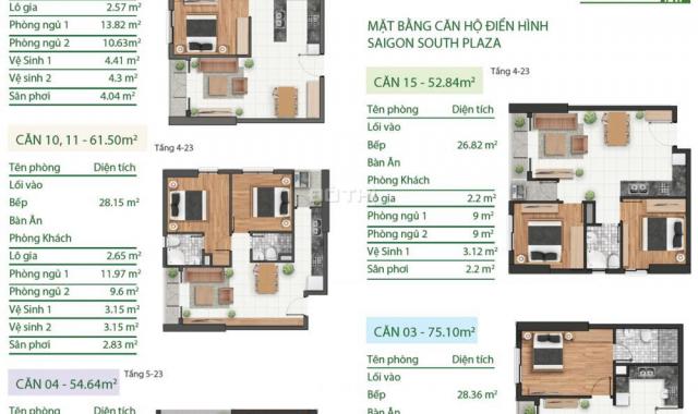 Bán căn hộ tại dự án Saigon South Plaza, Quận 7, diện tích 52m2 giá 22 triệu/m2, LH 0939824188