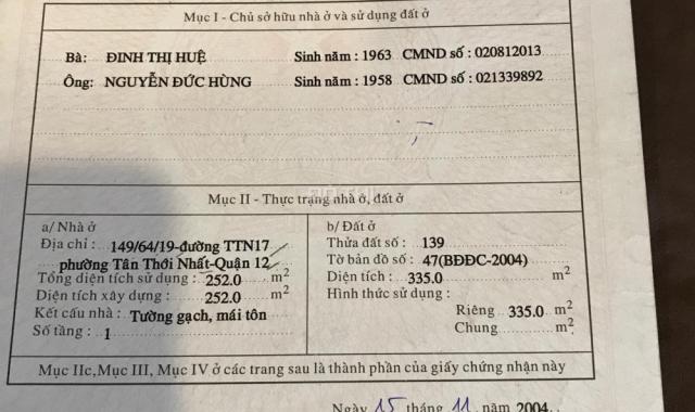 Bán đất tặng nhà xưởng mặt phố Dương Thị Giang, Tân Thới Nhất, Q.12, 1% HH. Giá 75 tỷ, 0949201777