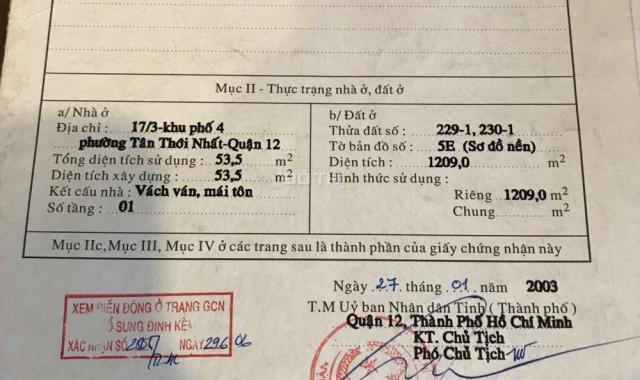 Bán đất tặng nhà xưởng mặt phố Dương Thị Giang, Tân Thới Nhất, Q.12, 1% HH. Giá 75 tỷ, 0949201777