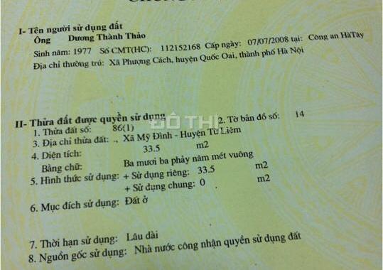 Bán đất thổ cư 33.5m2, 1.65 tỷ, hướng Tây Bắc, tại Đình Thôn, Mỹ Đình 1, Nam Từ Liêm