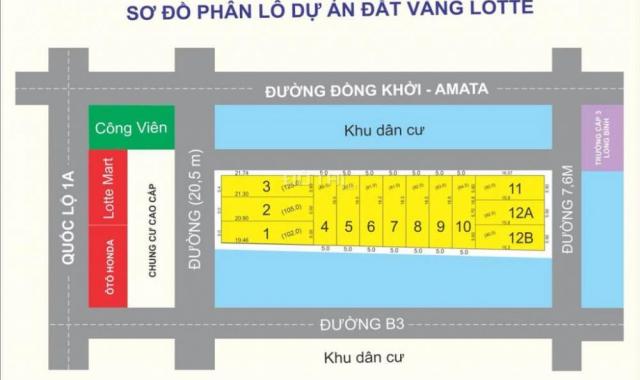 Bán đất Biên Hòa, KDC Đất Vàng Lotte, MT 6m, đường 20,5m