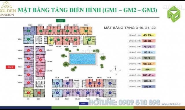 Bán 2PN, 68m2 căn hộ Golden Mansion 119 Phổ Quang, giá tốt