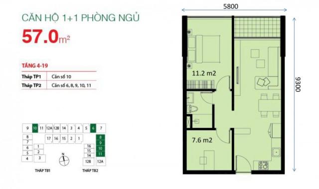 Chính chủ cần bán căn hộ 1PN+ 1, 57m2, The Botanica Phổ Quang