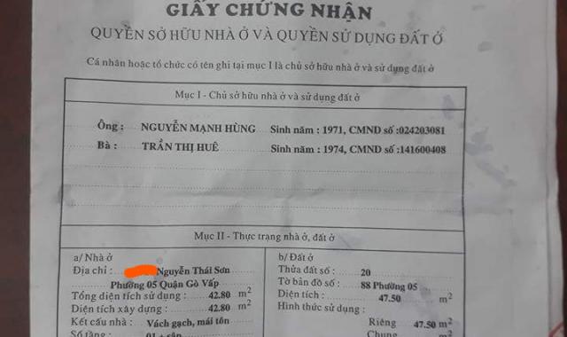 Bán nhà HXH 478 Nguyễn Thái Sơn 1T, 3L, Gò Vấp. Giá 5,3 tỷ TL