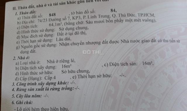 Bán đất đường 6m, đường 7, Linh Trung 64m2, giá 2,75 tỷ