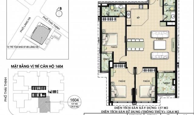 Bán căn hộ 3 phòng ngủ, tầng đẹp, 126m2 tại Petrowaco 97- 99 Láng Hạ |  http://m.dothi.net