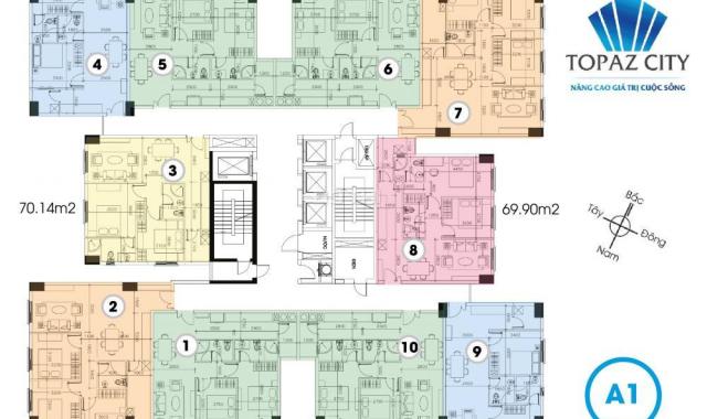 Nhận nhà căn hộ Topaz City A1, tháng 10/2019, diện tích 70m2 rộng, 2 phòng ngủ. 0913158093