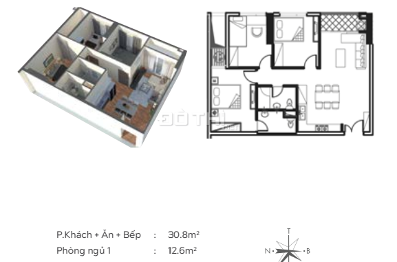 Căn hộ 3 phòng ngủ, 100.95m2 duy nhất của dự án Smile Building, giá cực tốt chỉ 24tr/m2