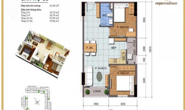 Bán căn hộ chung cư tại dự án Hope Residence, Long Biên, Hà Nội, diện tích 52m2, giá 16 tr/m2