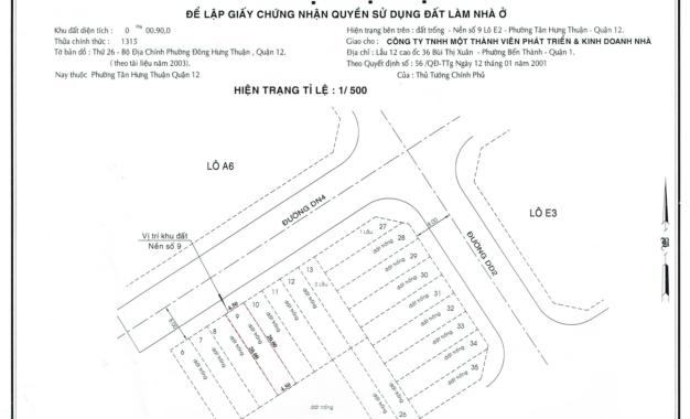 Bán đất nền đã có sổ riêng, DT 4.5x20m, ngay UBND P. Tân Hưng Thuận, Q12