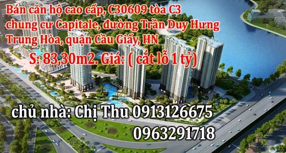 Bán căn hộ chung cư cao cấp, căn C30609 tòa C3 chung cư Capitale, đường Trần Duy Hưng