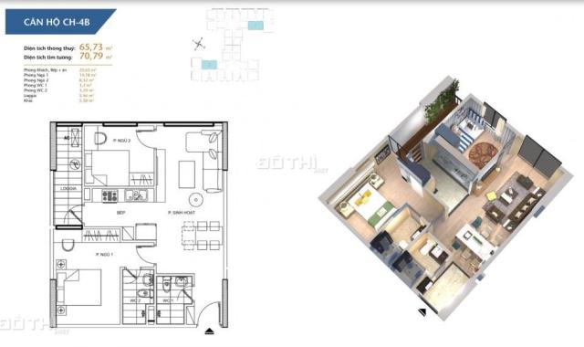 Bán căn hộ 65m2 tầng đẹp, hướng Đông Nam vào tên trực tiếp, dự án Hà Nội Homeland. LH 0355 42 8595