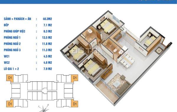 Bán gấp căn hộ chung cư Golden West, DT 107,5m2, 3 PN, 2 WC, giá 32,5 tr/m2. Đường Lê Văn Thiêm