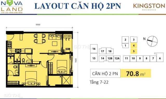 Hàng hiếm cần bán căn hộ cao cấp Kington Residence 71m2, 2PN, tầng trung view Nam. Giá 3.95 tỷ