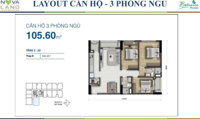 Bán căn hộ Novaland gần sân bay giá tốt, 3 phòng ngủ, 2WC, tầng trung, view hồ bơi