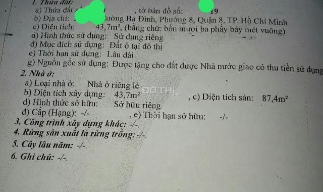 Nhà mới vào ở liền Ba Đình P8, Q8, 43,7m2, 3,5 tỷ SHR NH, hoàn công gần Cầu Chữ Y, cách MT 1 căn