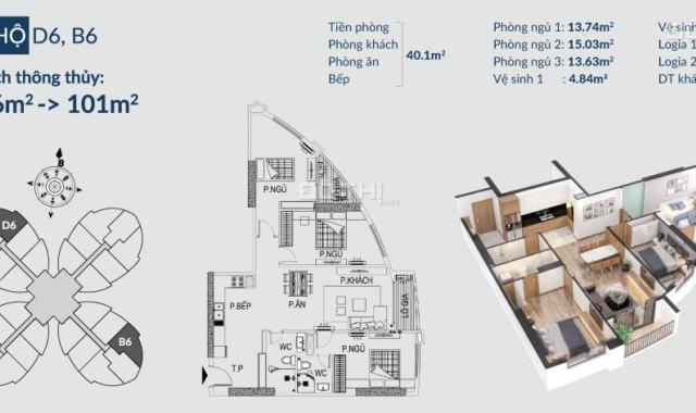 Chỉ 2,3 tỷ căn 2 PN 76m2 full nội thất cao cấp. Vị trí vàng, giáp 3 mặt đường Giải phóng