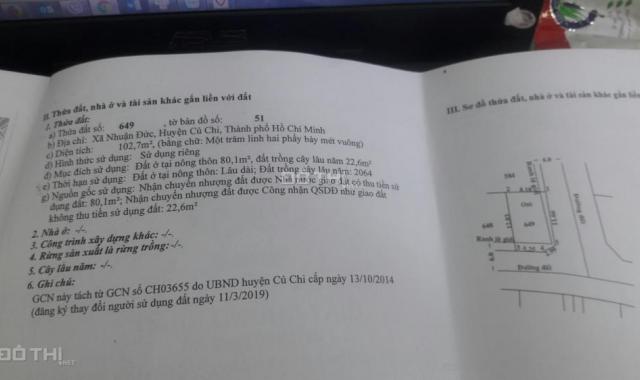 Bán đất tại Bùi Thị Điệt, Xã Nhuận Đức, Củ Chi, Hồ Chí Minh, diện tích 102m2, giá 7,5tr/m2