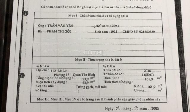 Chính chủ cần gấp bán nhà mặt tiền 112-114 Lê Lư, Tân Phú, TP. HCM